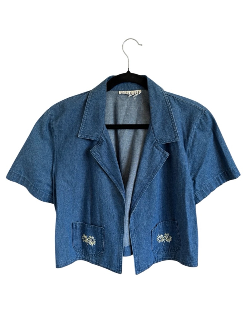 Vintage Megan Lee Cottagecore Denim cropped floral embroidery blazer with detail
